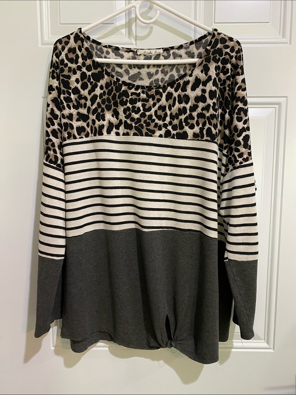 Leopard & Stripe Long Sleeve Women's Top - Black/White